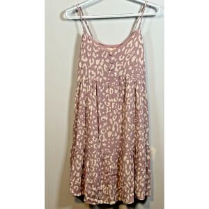 Savanna Jane Leopard Print Tiered Mini Dress Mauve Cream Spaghetti Strap S